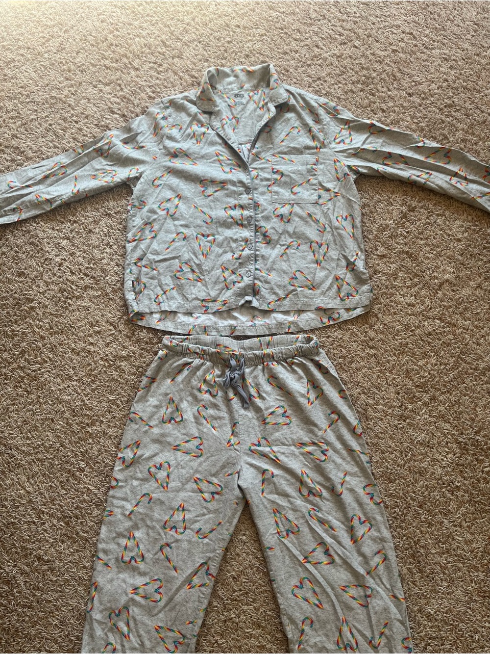 PINK Victoria Secret Candy Cane Rainbow Heart Pajama Set🌈